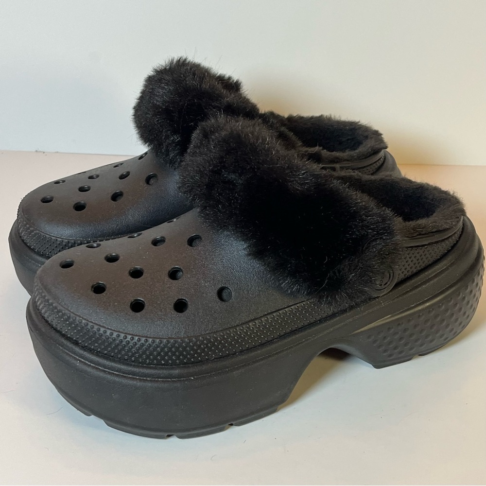 Crocs Unisex-Adult Stomp Faux Fur Lined Clog Black US Men's 8 Womens 10 Platform